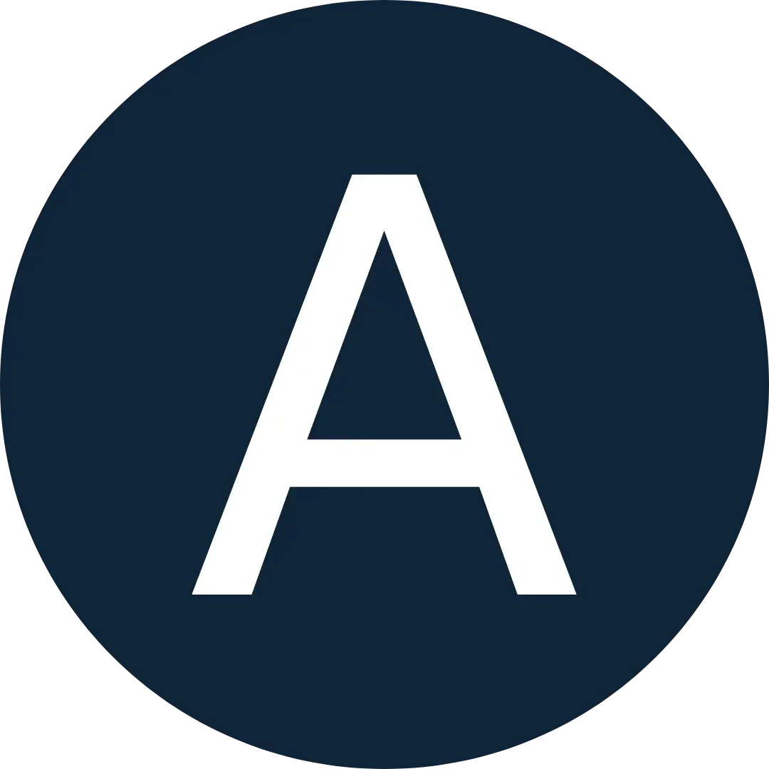 Bold white letter A centered on a solid dark blue square background.