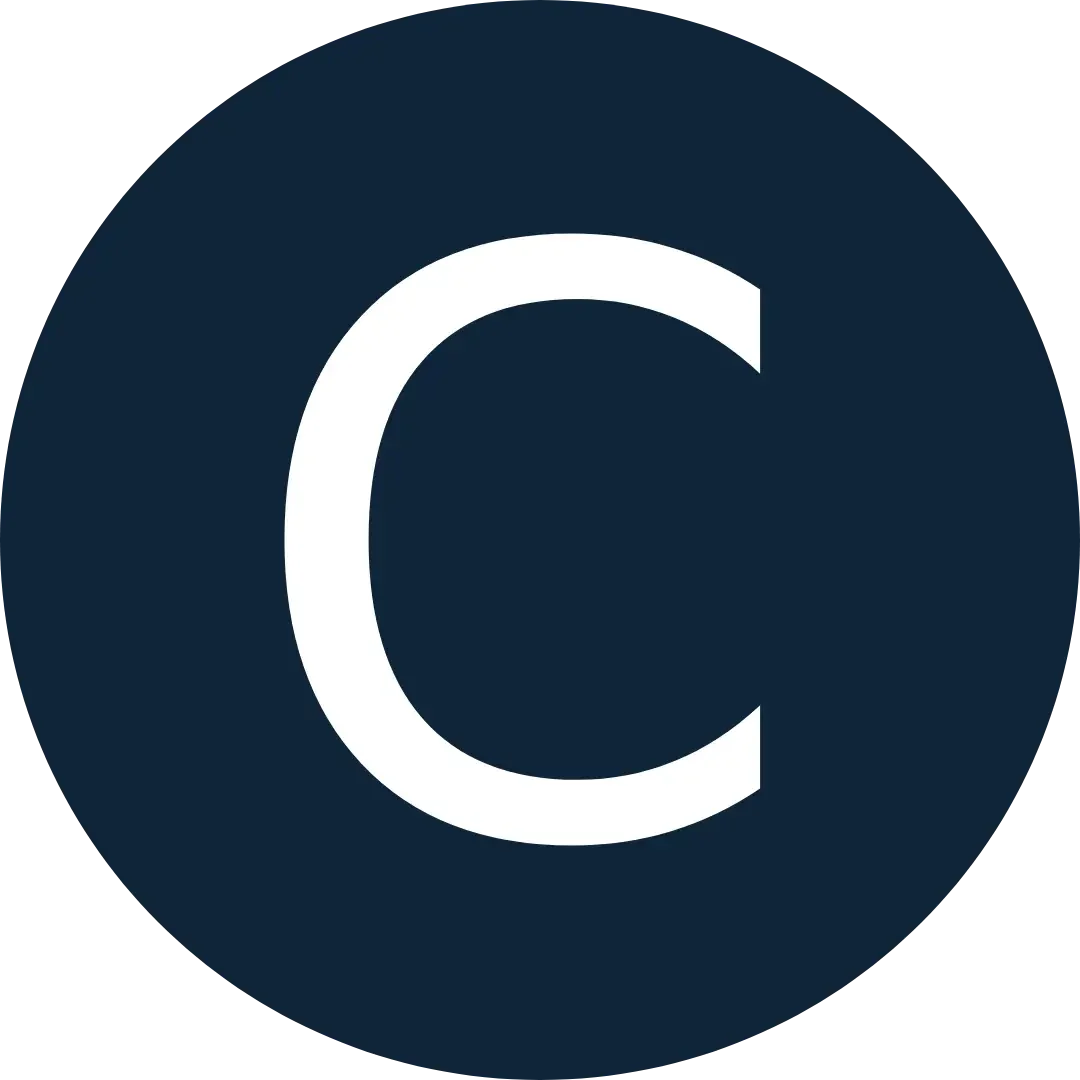 Bold white letter C centered on a solid dark blue square background.