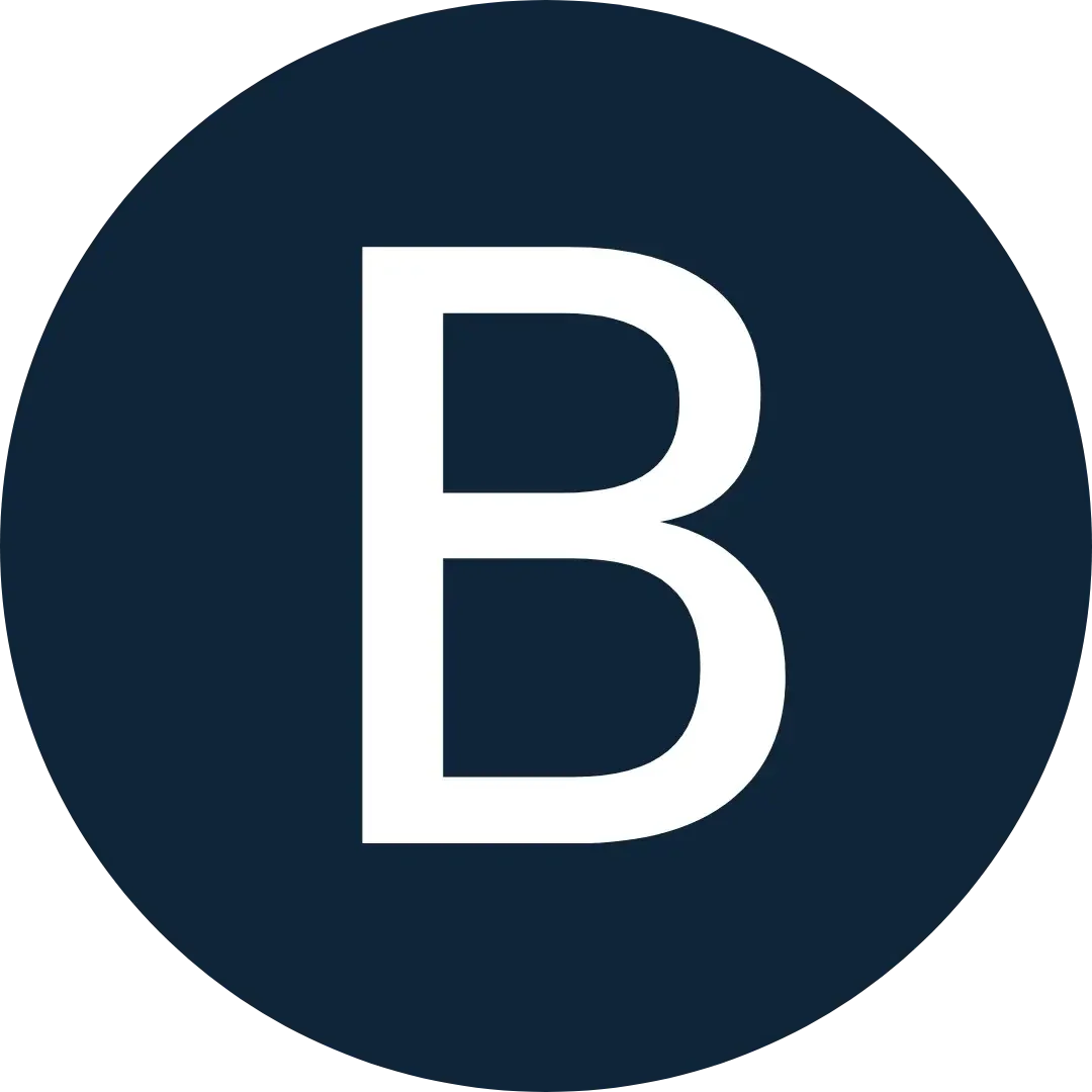 Bold white letter B centered on a solid dark blue square background.
