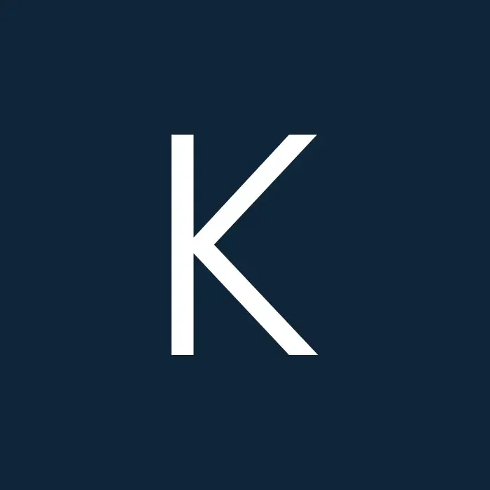 Bold white letter K centered on a solid dark blue square background.