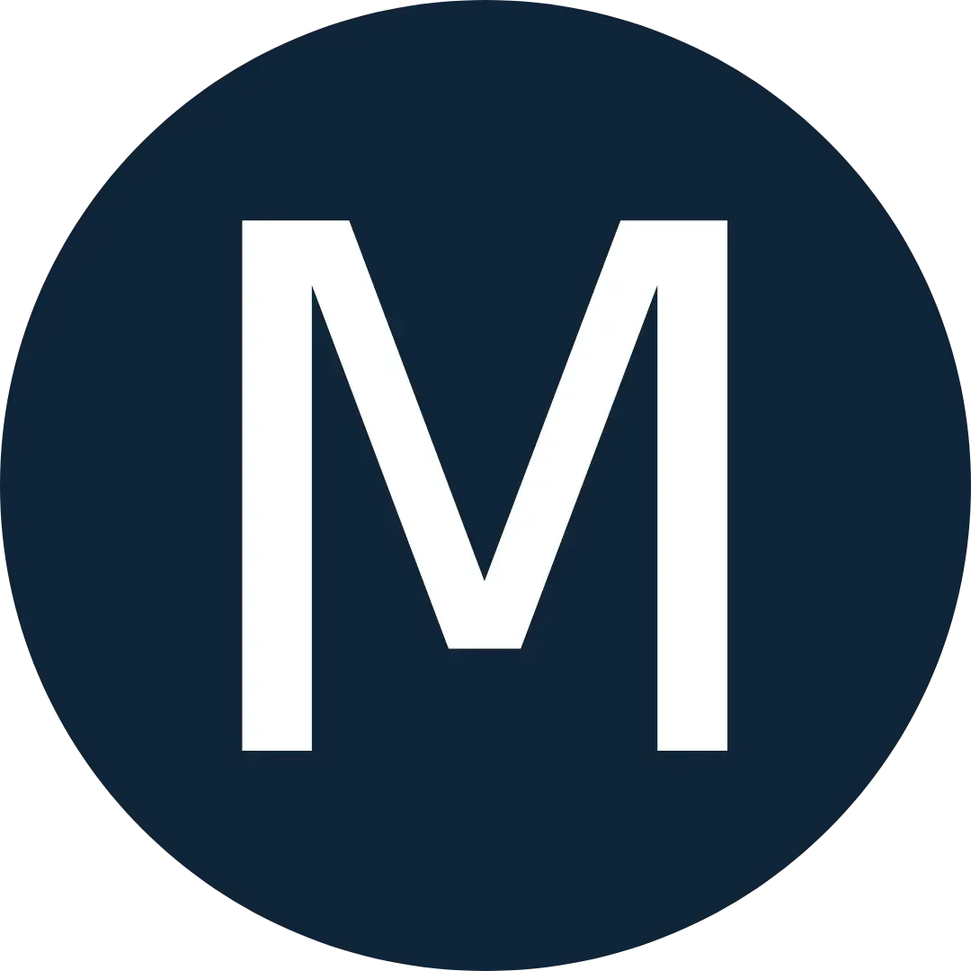 Bold white letter M centered on a solid dark blue square background.