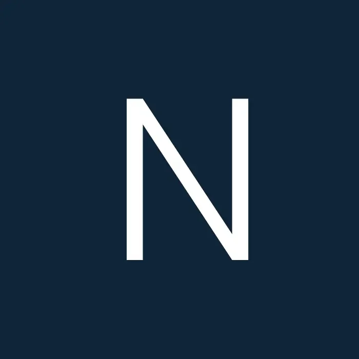 Bold white letter N centered on a solid dark blue square background.