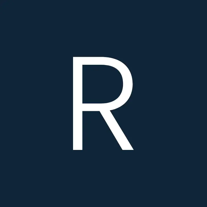 Bold white letter R centered on a solid dark blue square background.